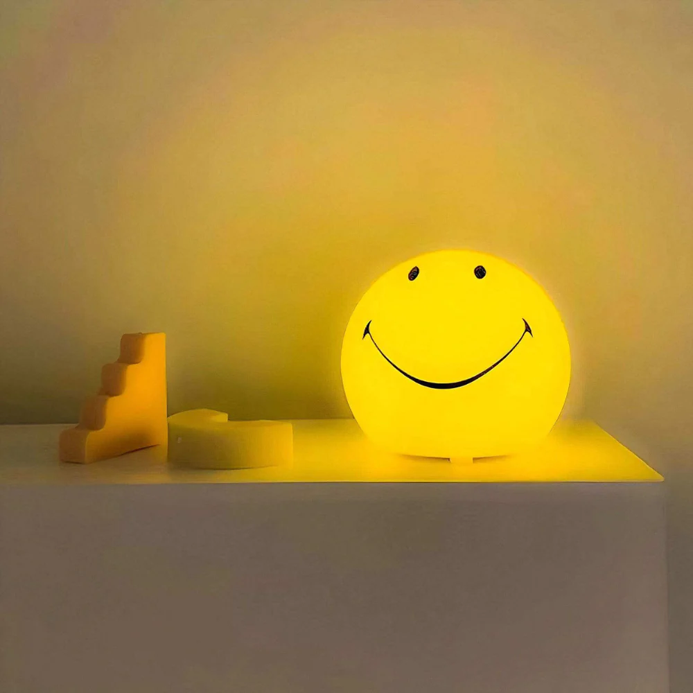 Smiley Face Table Lamp with Yellow Globe Shade - Modern Mid Century - Image 4