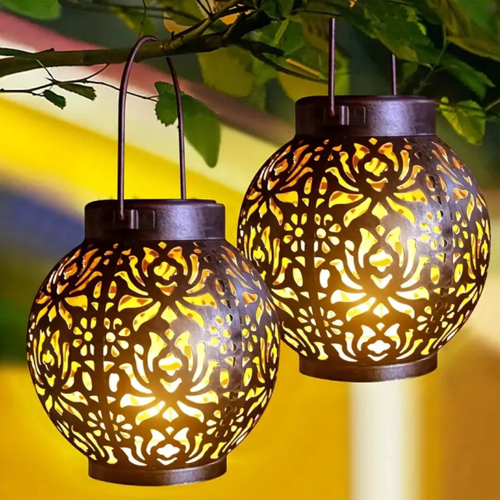 Solar Powered Lantern with Metal Floral Cutout Pattern - Boho Moroccan - Image 3
