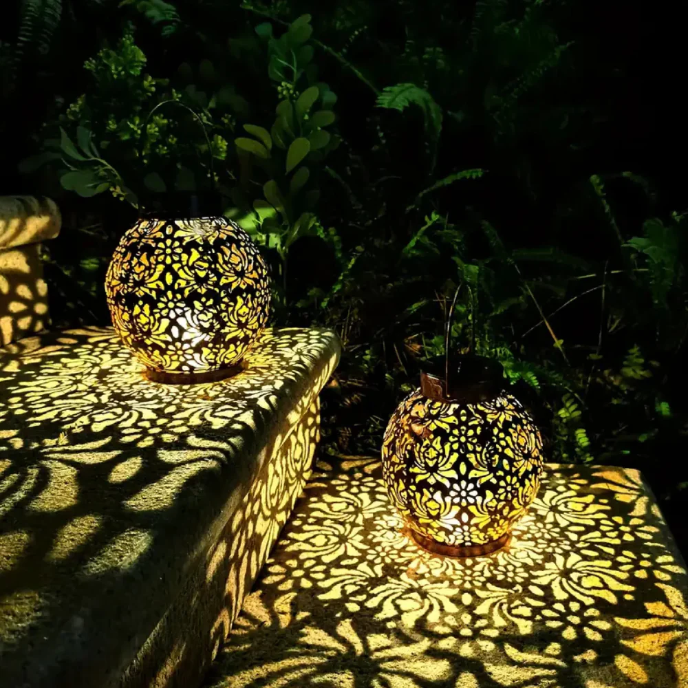 Solar Powered Lantern with Metal Floral Cutout Pattern - Boho Moroccan - Image 9