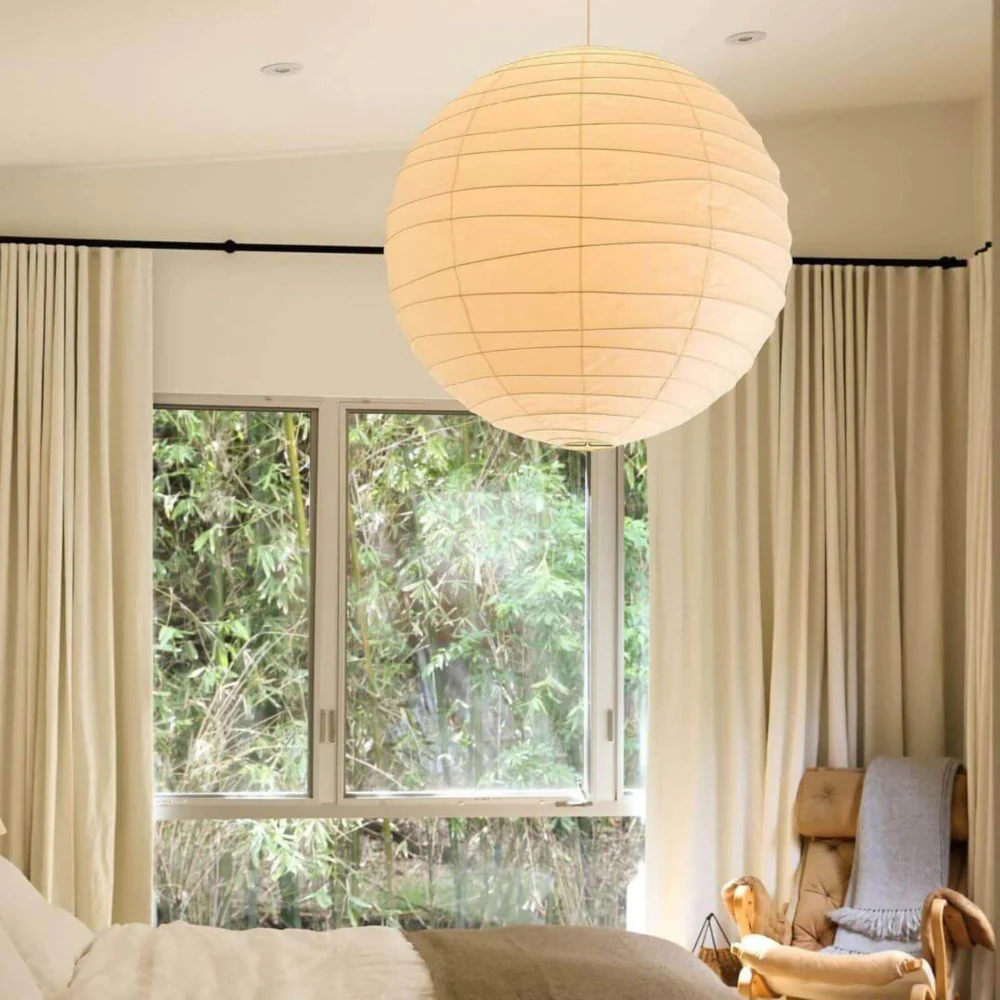 Spherical Ribbed Paper Hanging Fixture - Mid Century Modern Zen Style - Image 5