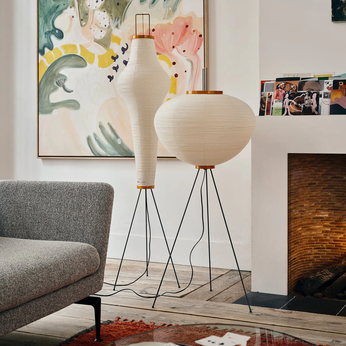 Spindle Mulberry Paper Floor Lamp - Image 6