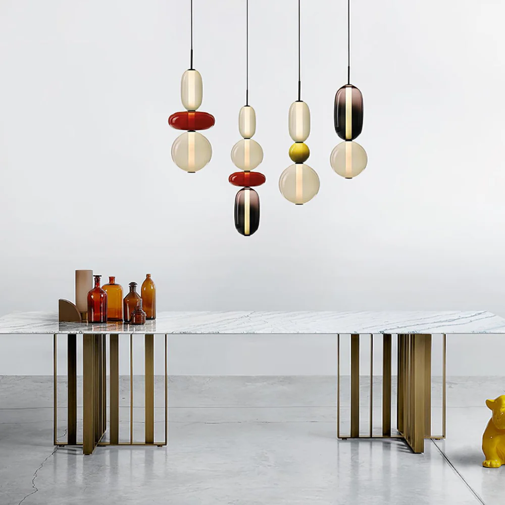 Stacked Glass Pendant Light with Geometric Tiers - Art Deco Style - Image 10