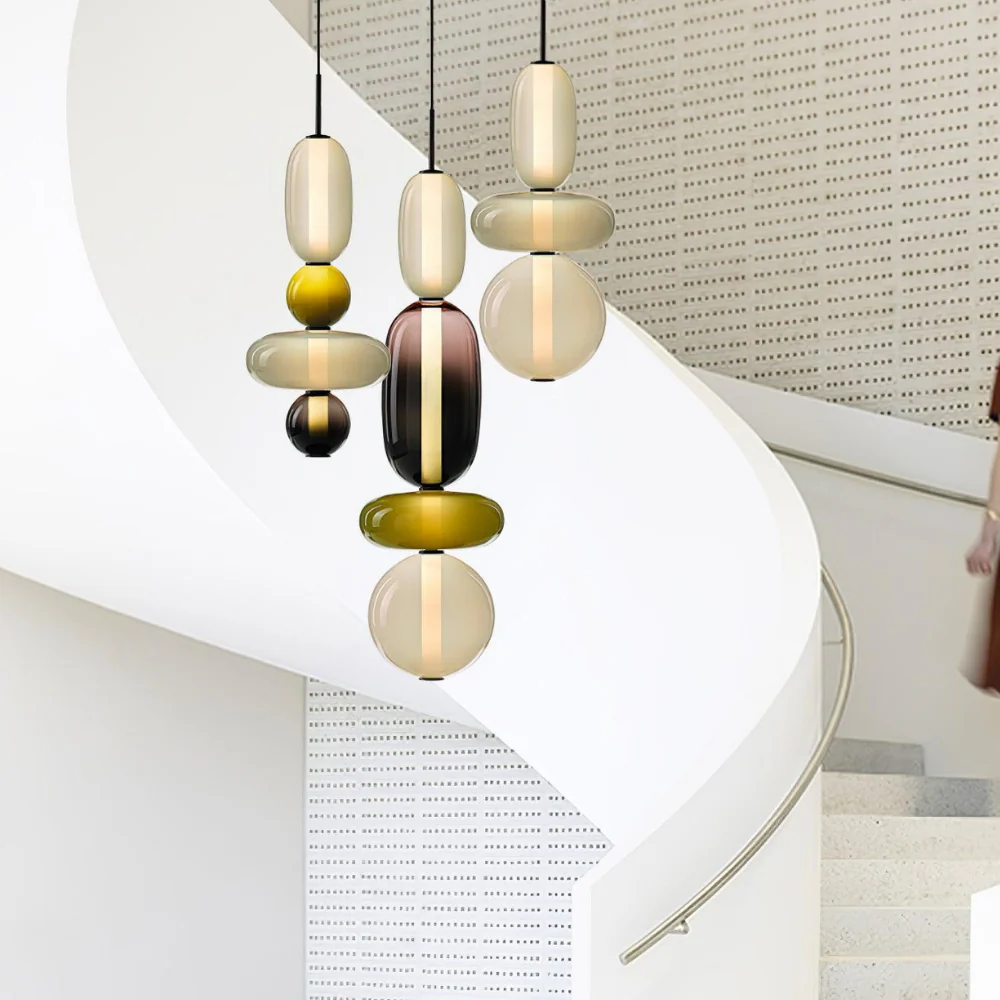 Stacked Glass Pendant Light with Geometric Tiers - Art Deco Style - Image 12