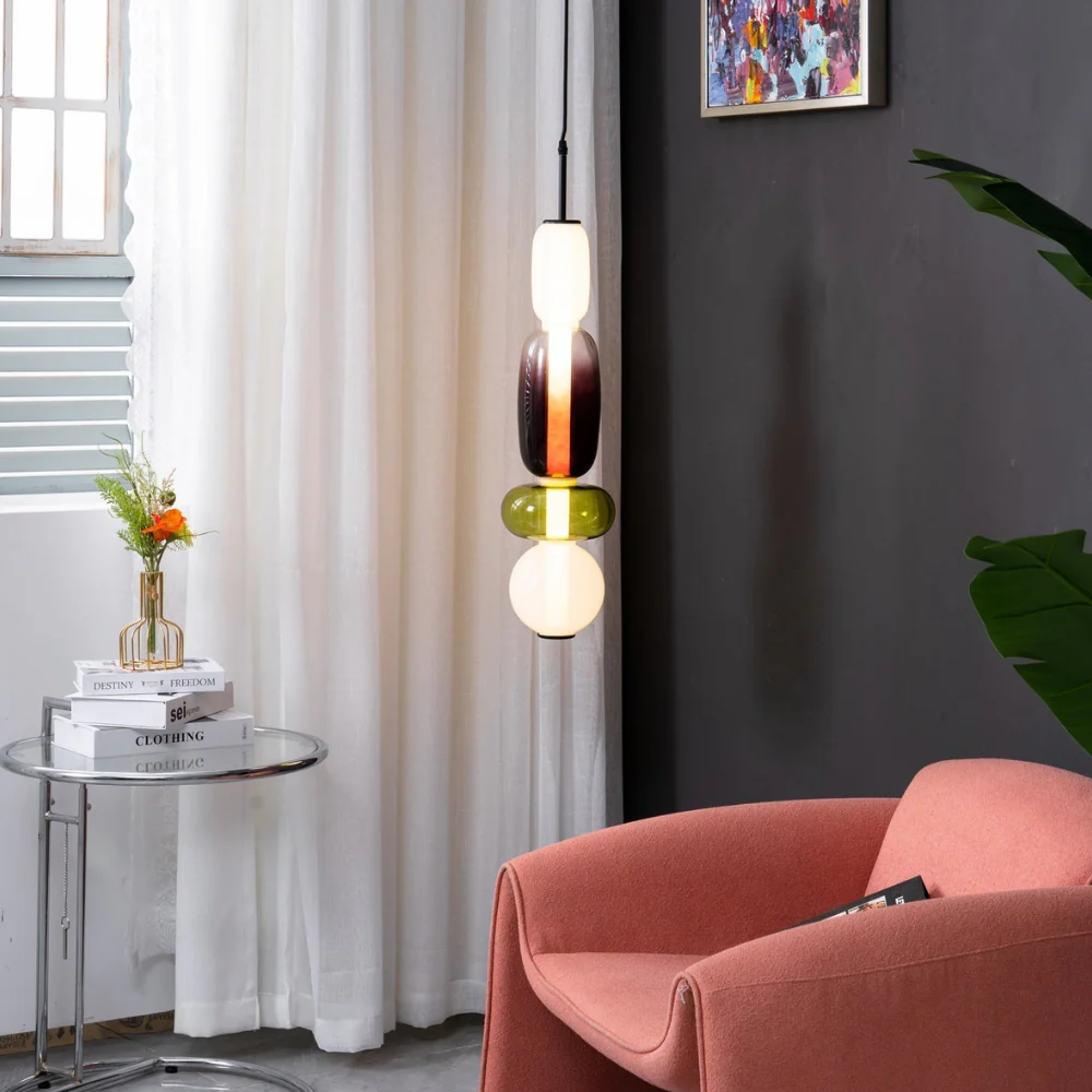 Stacked Glass Pendant Light with Geometric Tiers - Art Deco Style - Image 13