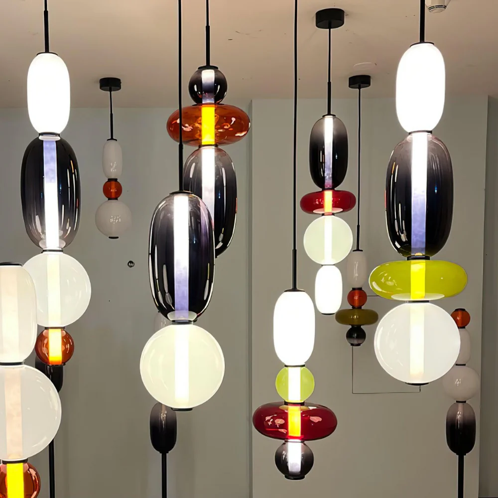 Stacked Glass Pendant Light with Geometric Tiers - Art Deco Style - Image 17