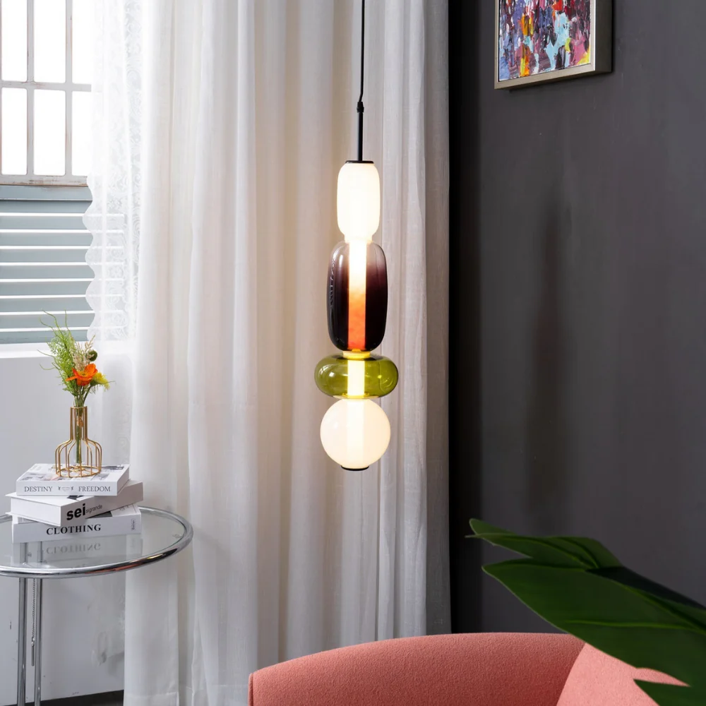 Stacked Glass Pendant Light with Geometric Tiers - Art Deco Style - Image 22