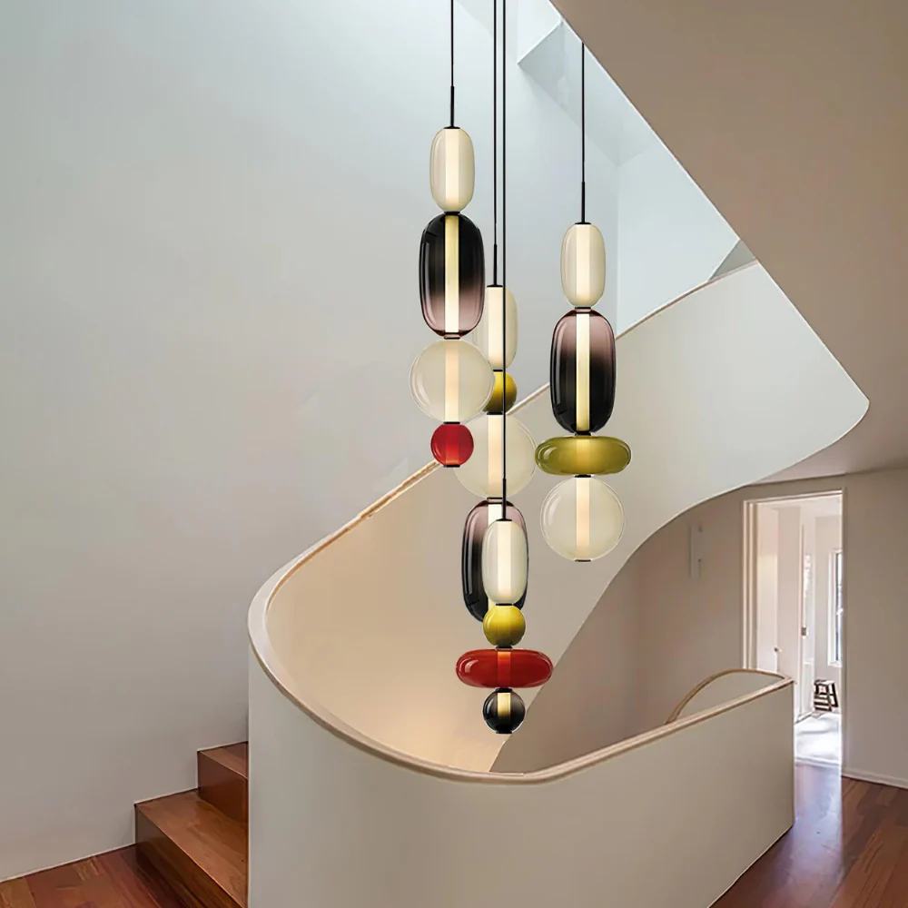 Stacked Glass Pendant Light with Geometric Tiers - Art Deco Style - Image 3