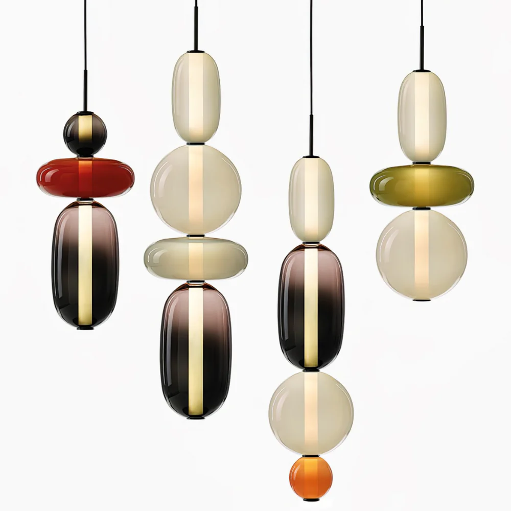 Stacked Glass Pendant Light with Geometric Tiers - Art Deco Style - Image 41