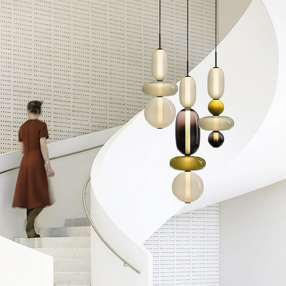 Stacked Glass Pendant Light with Geometric Tiers - Art Deco Style - Image 42