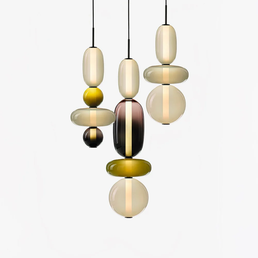 Stacked Glass Pendant Light with Geometric Tiers - Art Deco Style - Image 47