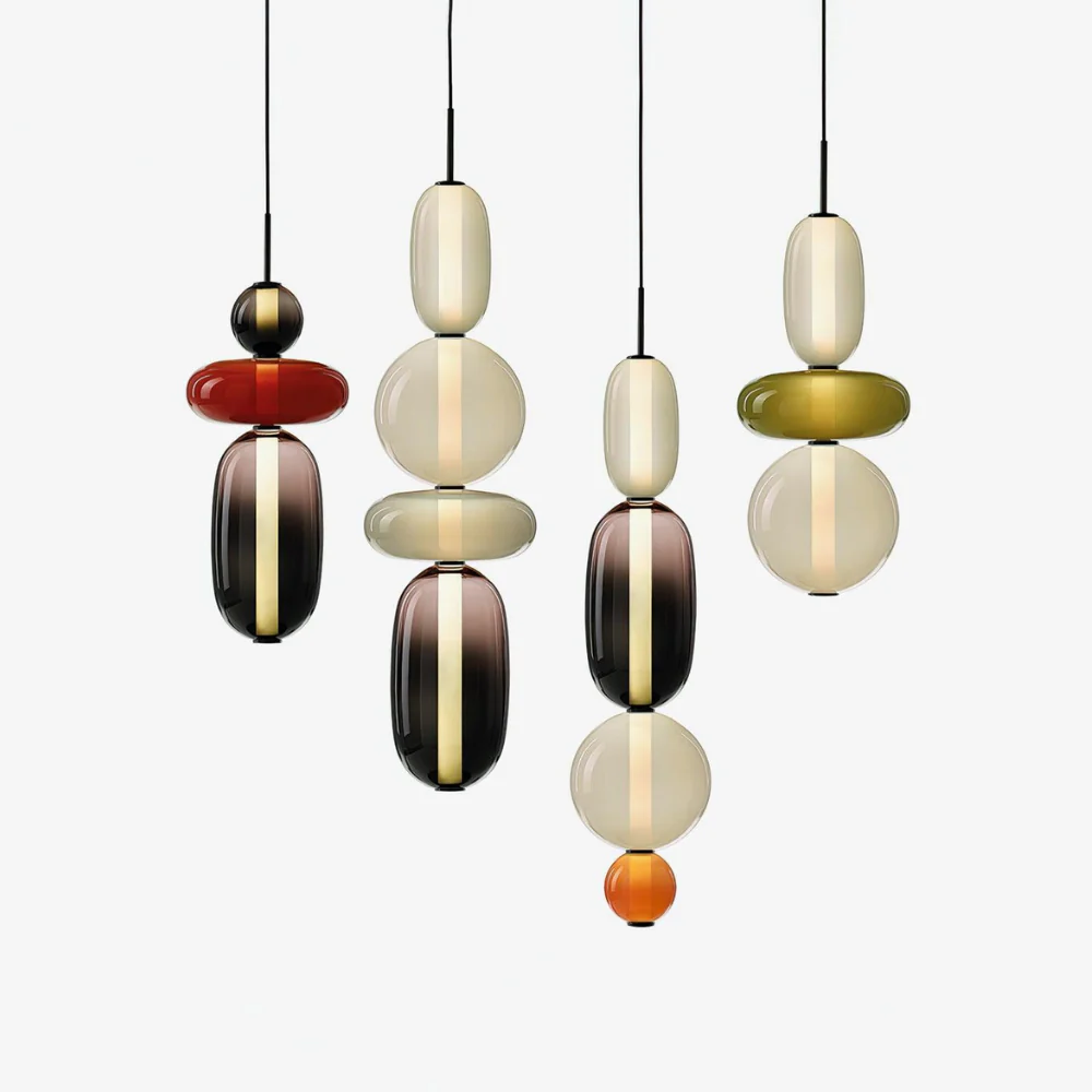 Stacked Glass Pendant Light with Geometric Tiers - Art Deco Style - Image 49