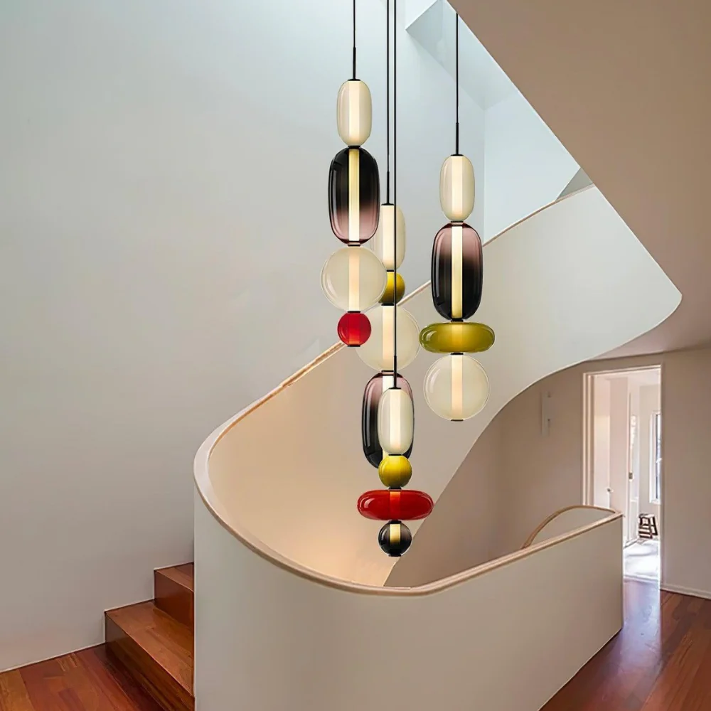 Stacked Glass Pendant Light with Geometric Tiers - Art Deco Style - Image 5