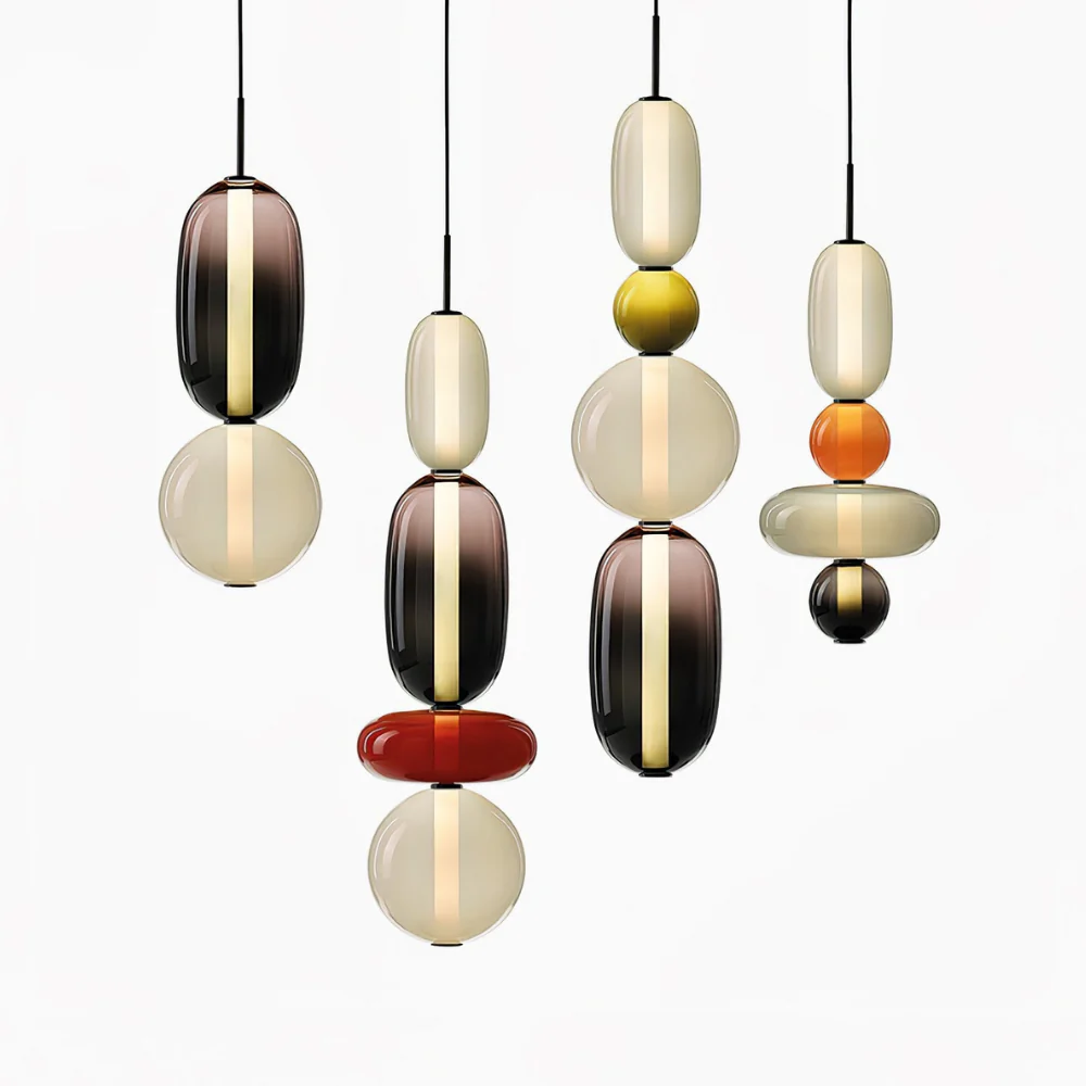 Stacked Glass Pendant Light with Geometric Tiers - Art Deco Style - Image 54