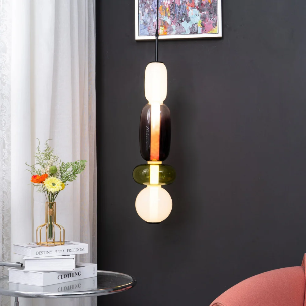 Stacked Glass Pendant Light with Geometric Tiers - Art Deco Style - Image 6
