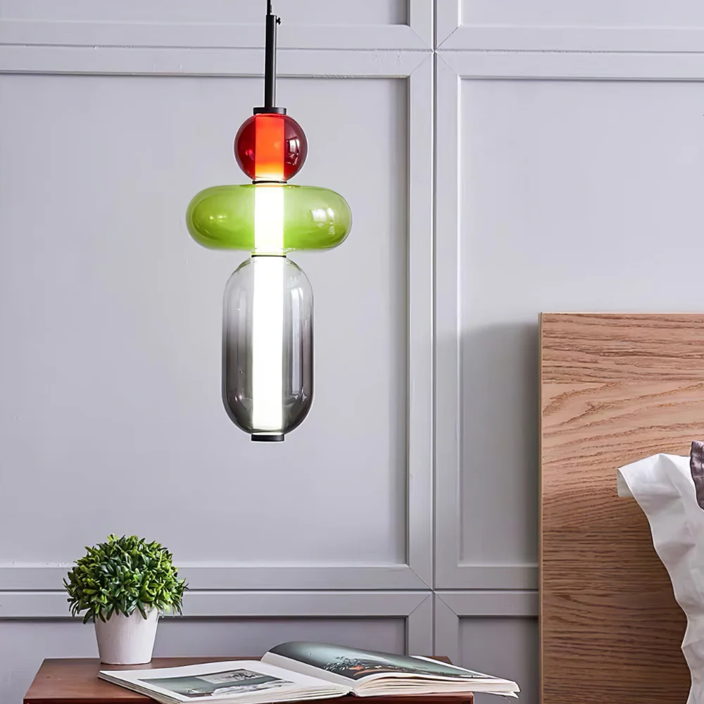 Stacked Glass Pendant Light with Geometric Tiers - Art Deco Style - Image 8
