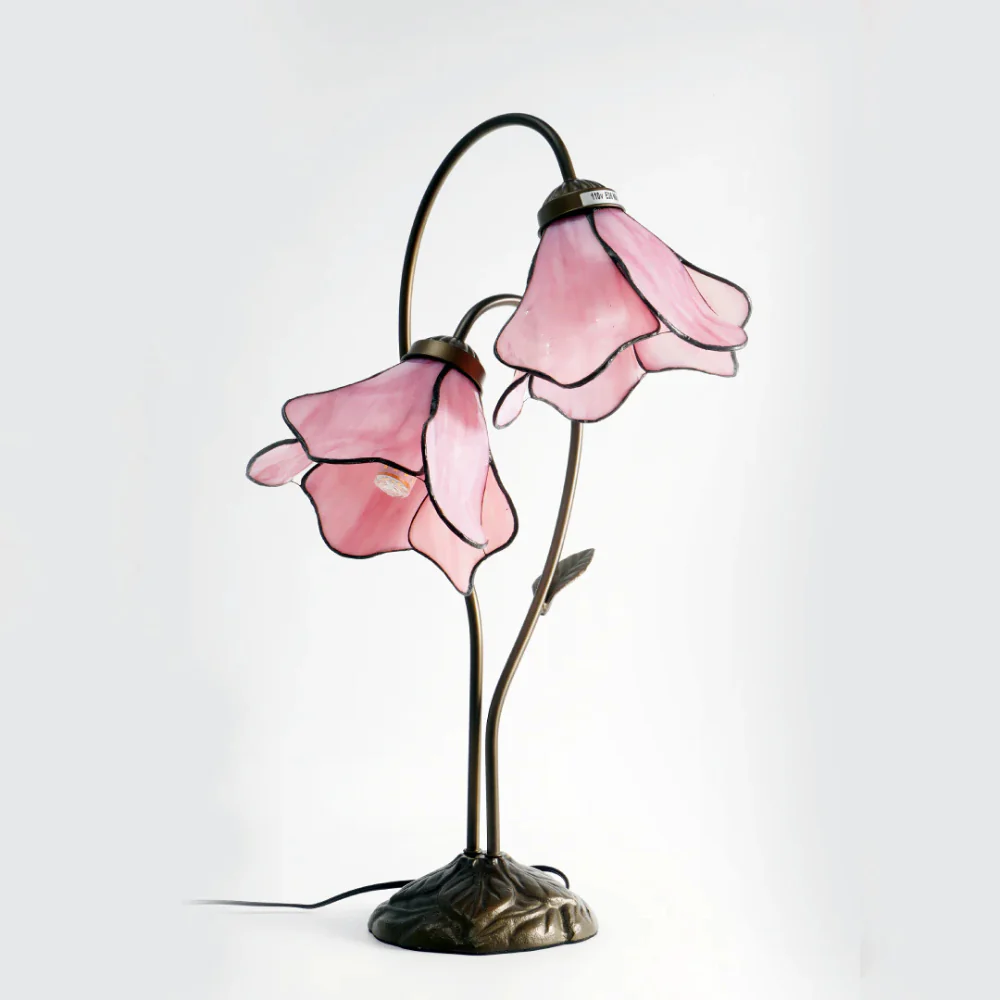 Table Lamp with Flower Glass Shades - Vintage Stained Glass Floral - Image 12