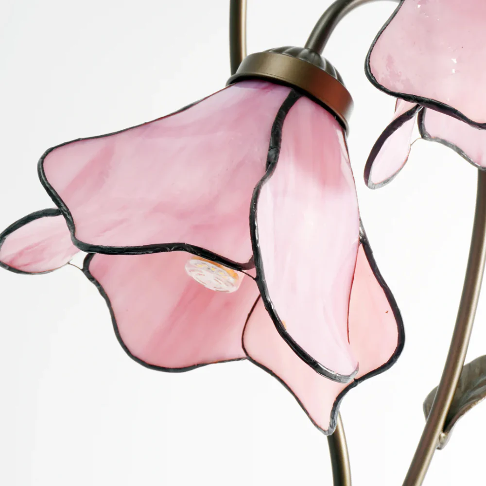 Table Lamp with Flower Glass Shades - Vintage Stained Glass Floral - Image 14