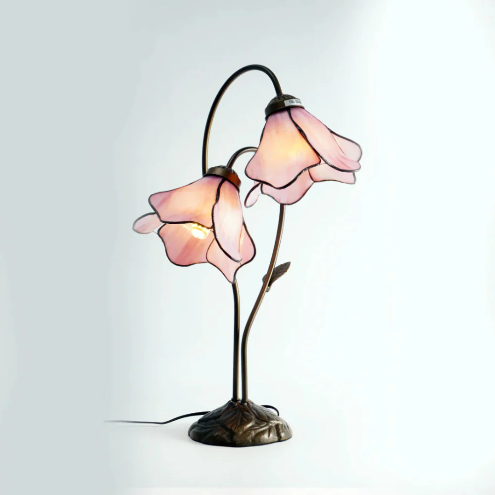 Table Lamp with Flower Glass Shades - Vintage Stained Glass Floral - Image 16