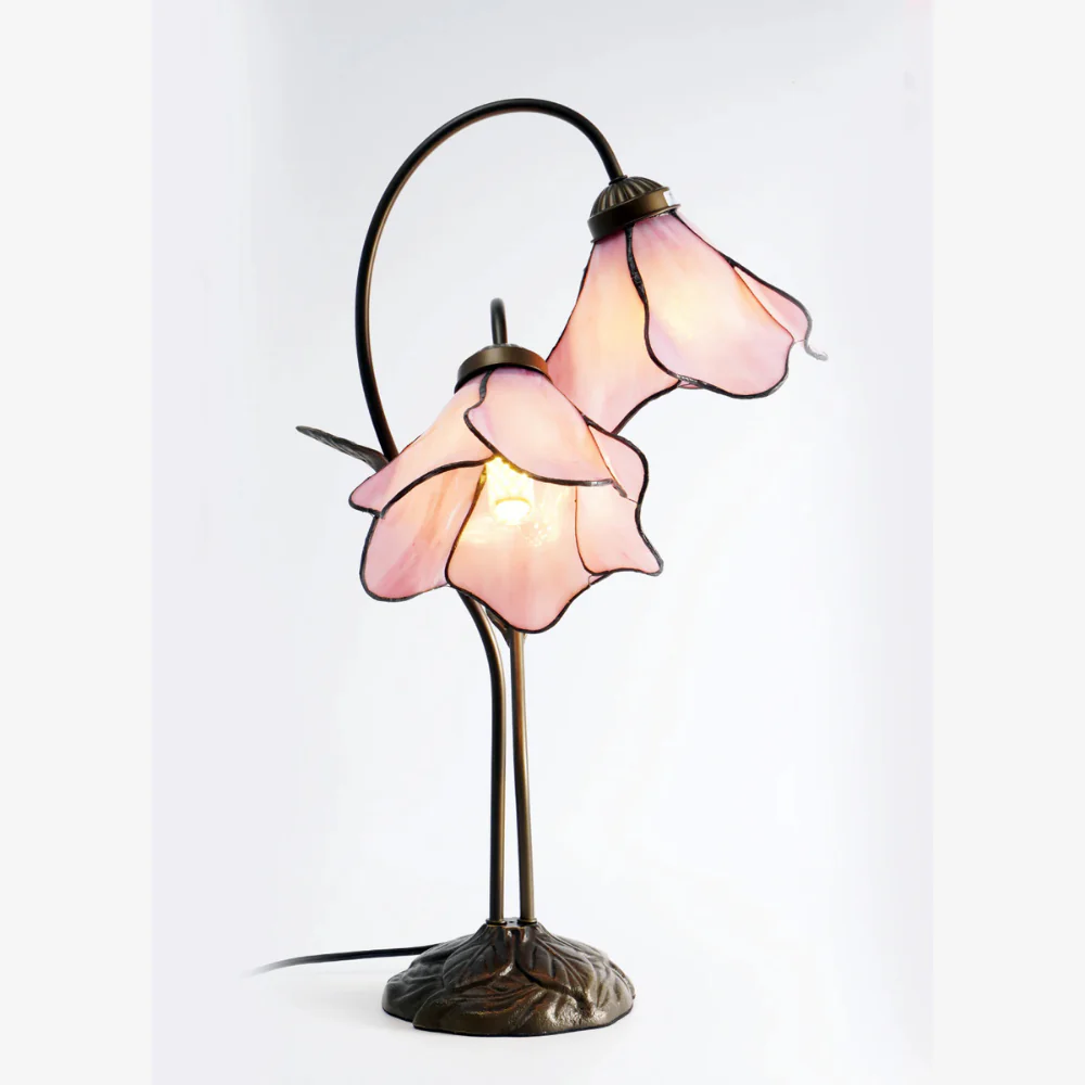 Table Lamp with Flower Glass Shades - Vintage Stained Glass Floral - Image 20