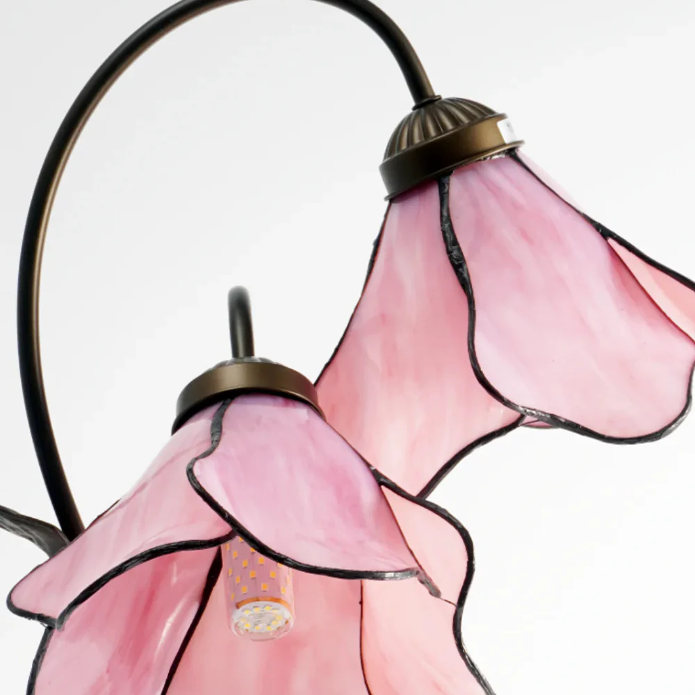 Table Lamp with Flower Glass Shades - Vintage Stained Glass Floral - Image 21