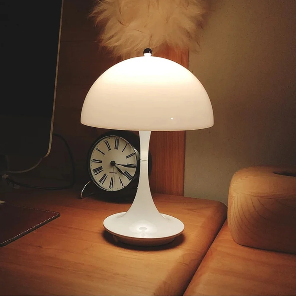 Table Lamp with Mushroom Dome Shade - Modern Mid Century Cordless - Image 4