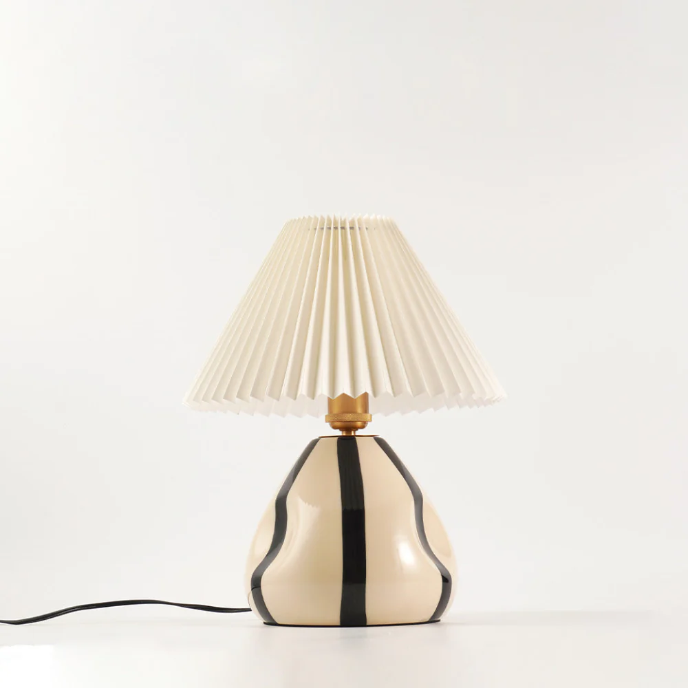 Table Lamp with Pleated Fabric Shade - Mid Century Modern Ceramic - Image 6