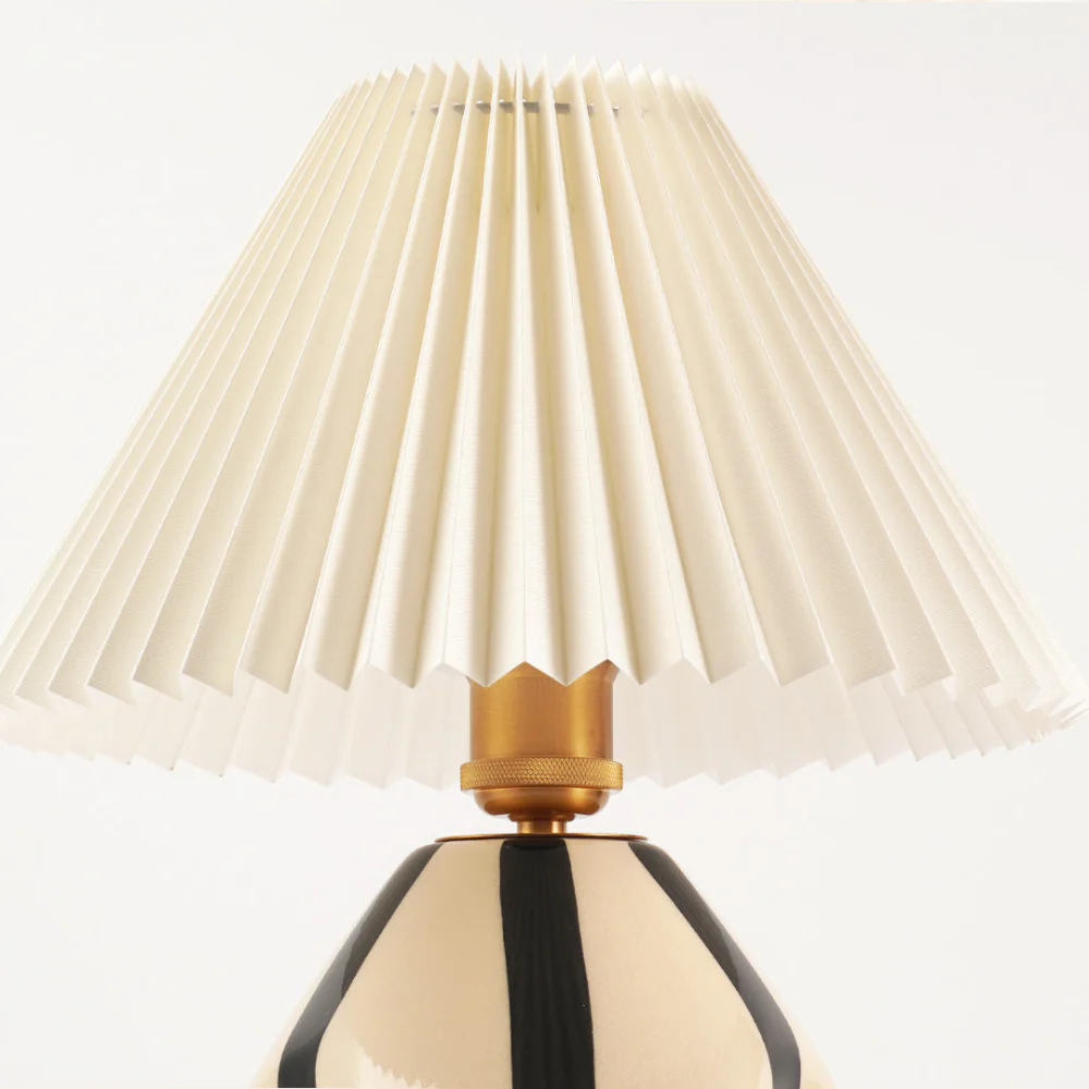 Table Lamp with Pleated Fabric Shade - Mid Century Modern Ceramic - Image 9