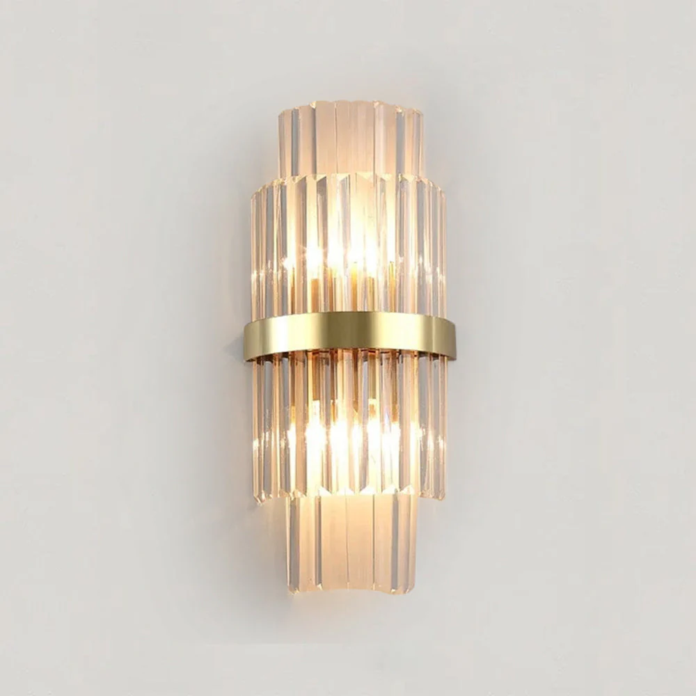 Tiered Crystal Prism Wall Sconce with Metallic Band - Art Deco Style - Image 10