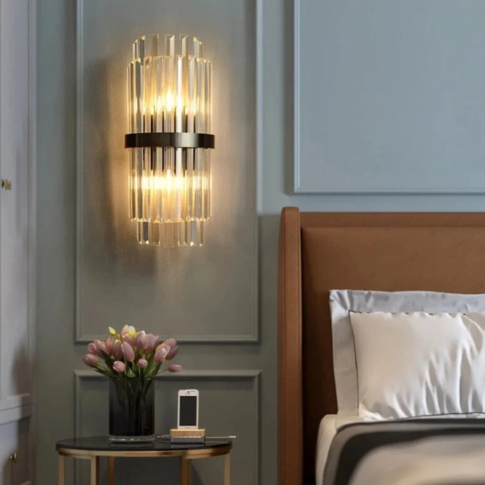 Tiered Crystal Prism Wall Sconce with Metallic Band - Art Deco Style - Image 6
