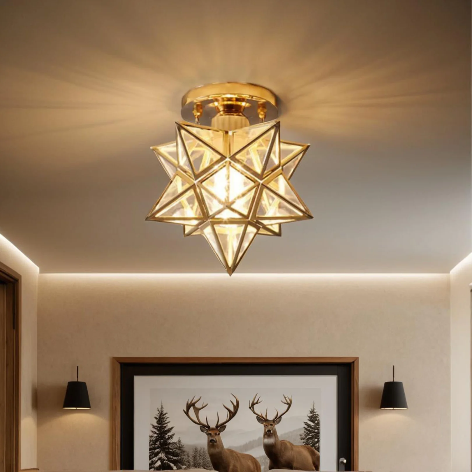 Traditional Star Shape Flush Mount Light - Vintage Style Ceiling Light - Image 7