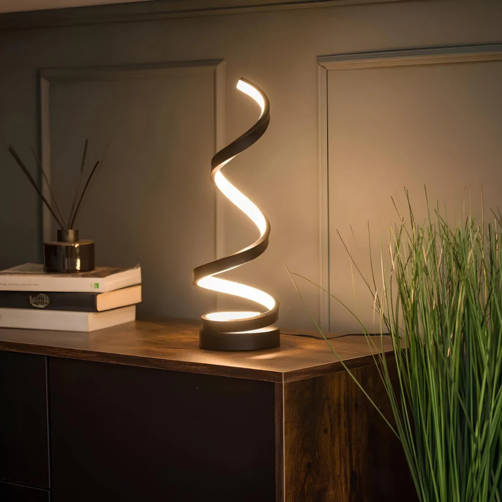 USB Rechargeable Modern Spiral LED Table Lamp - Dimmable Mood Lighting - Image 3