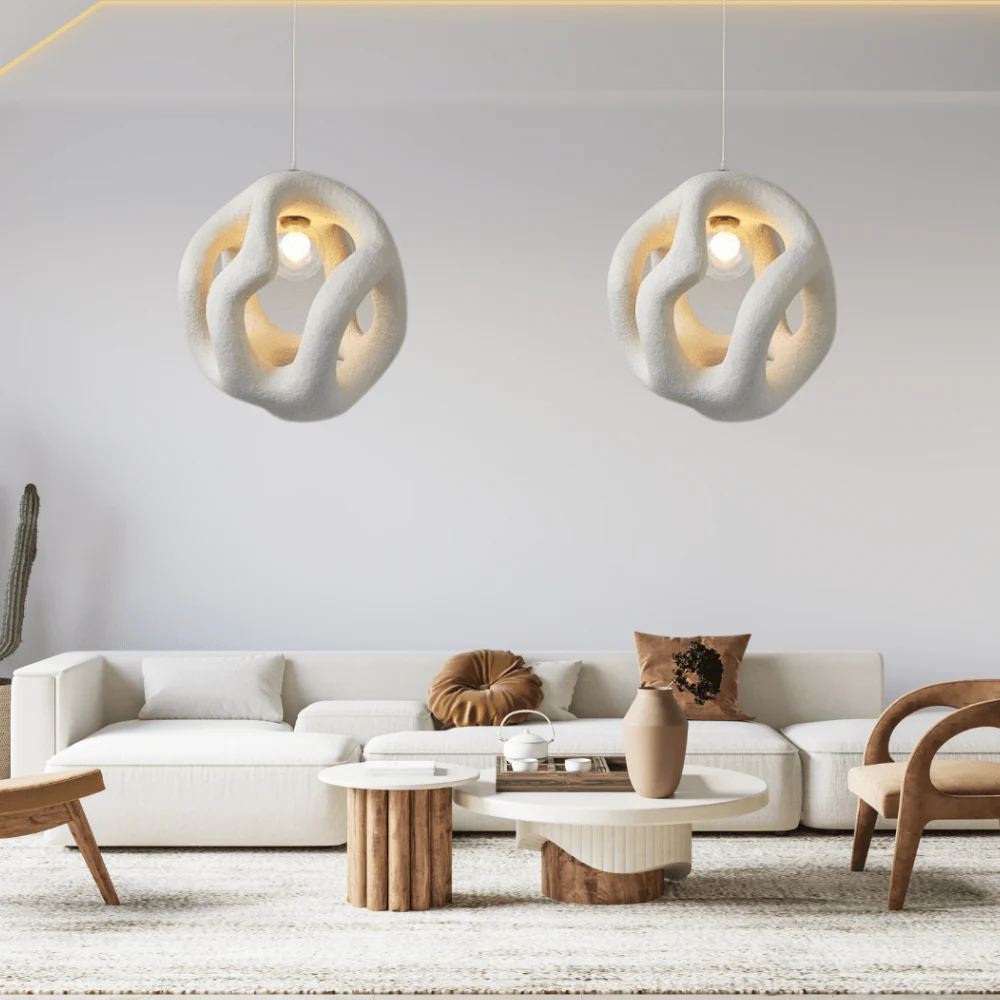 Wabi-Sabi Organic Sculptural Pendant - Irregular Hollow Sphere Light - Image 4