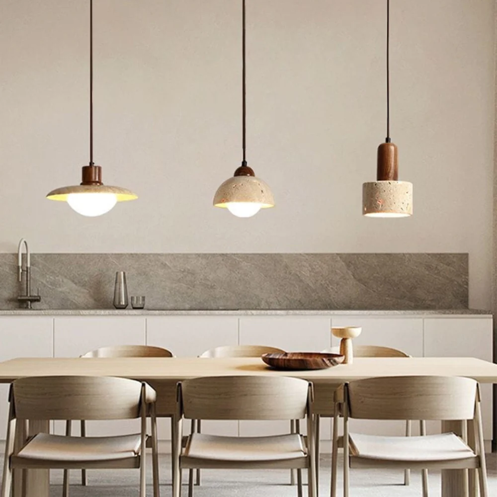 Wabi-Sabi Travertine Style Pendant Light with Solid Wood - Modern Earthy Decor - Image 12
