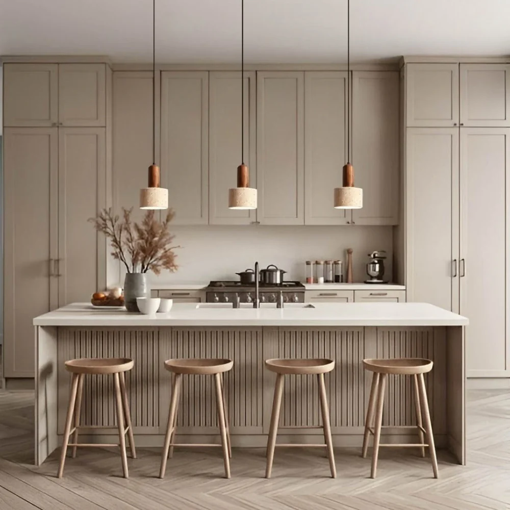 Wabi-Sabi Travertine Style Pendant Light with Solid Wood - Modern Earthy Decor - Image 6