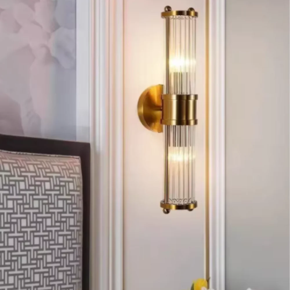 Wall Sconce with Fluted Glass Cylinders - Art Deco Mid Century Copper - Image 9