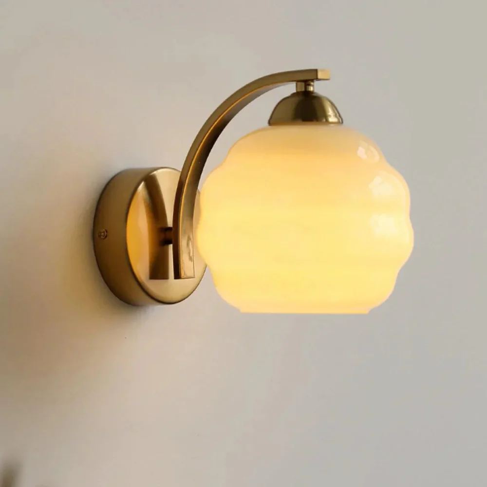 Wall Sconce with Ribbed Glass Globe - Modern Mid Century Gold - Image 14