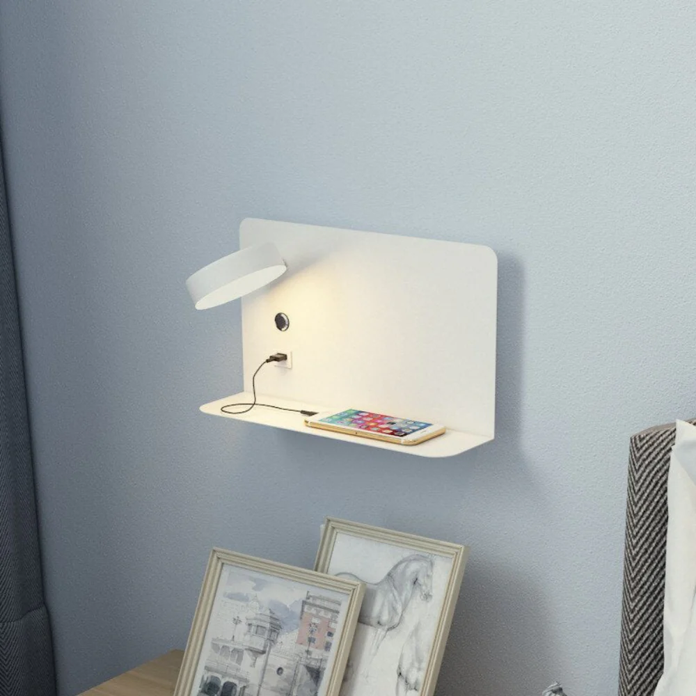 Wall Sconce with USB Charging Port and Shelf - Modern Minimalist - Image 5