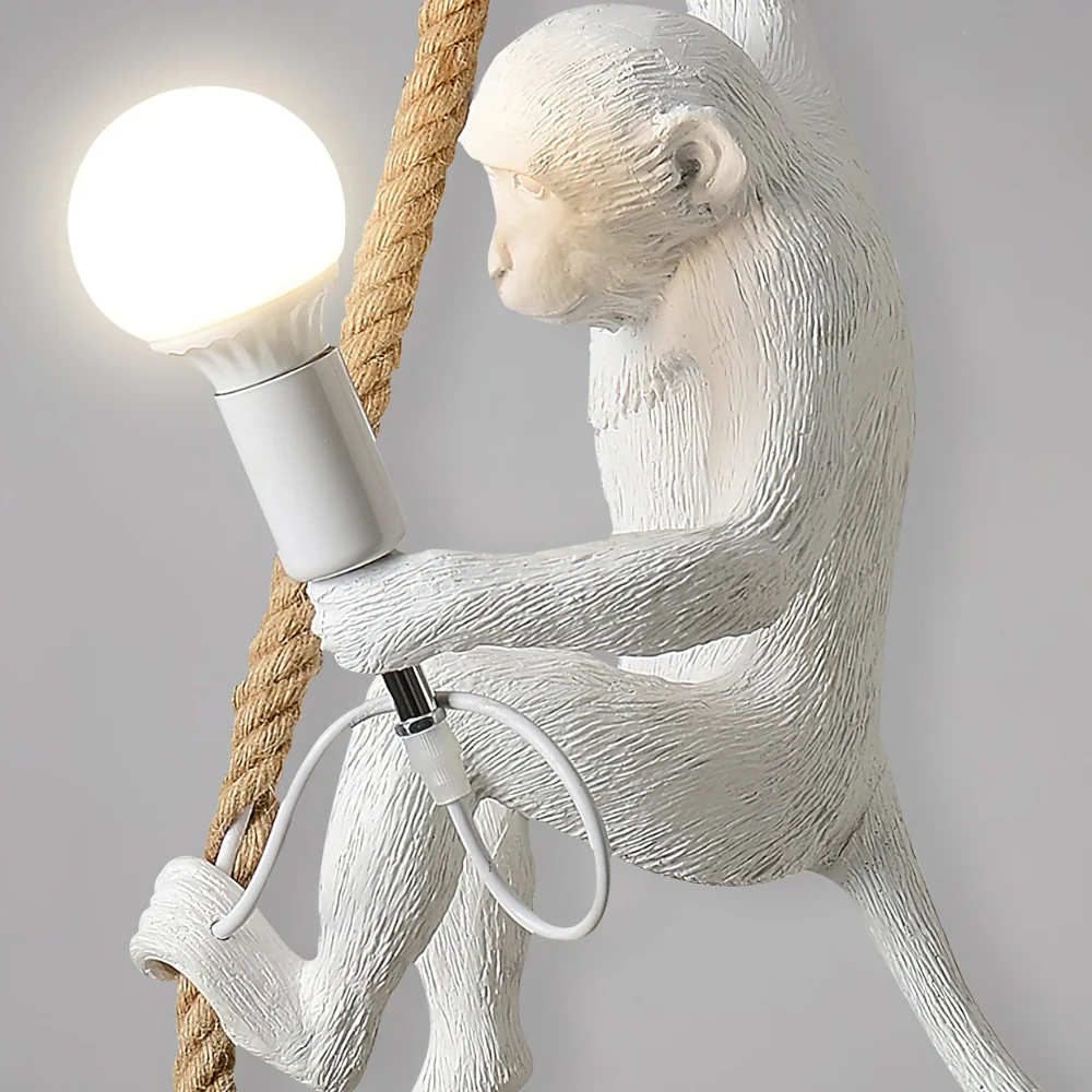 Whimsical Climbing Monkey Rope Pendant - Sculptural Animal Art Hanging Lamp - Image 25