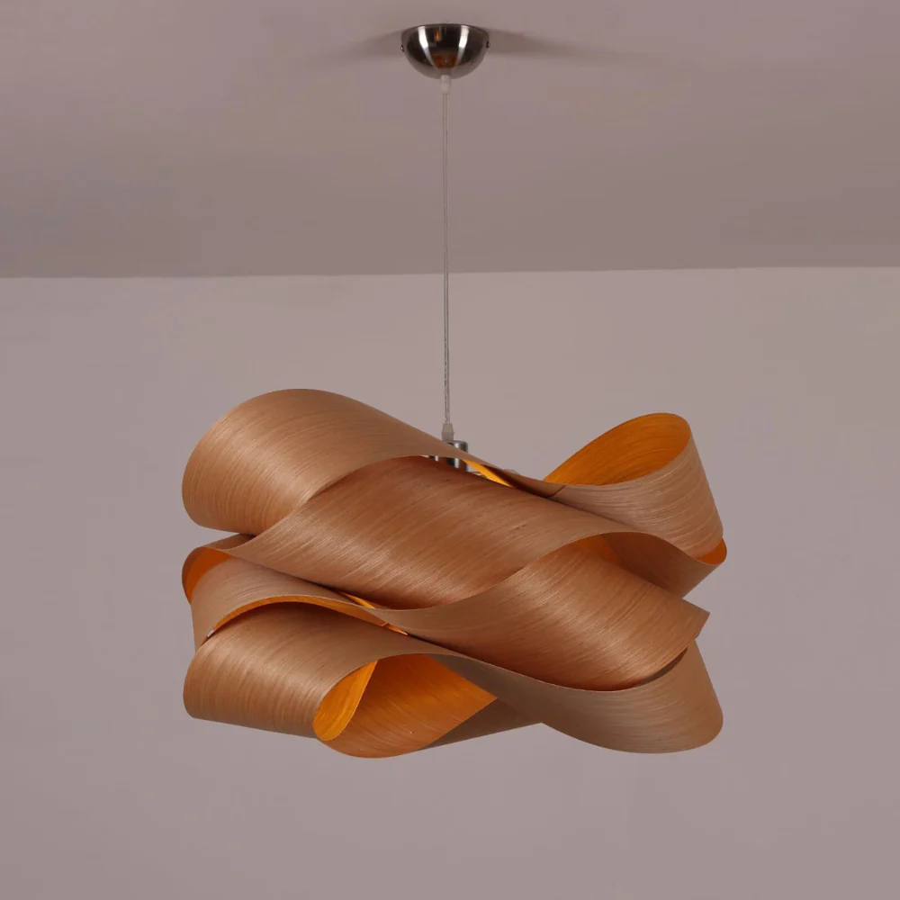 Wood Ribbon Pendant Light with Spiral Shade - Mid Century Modern - Image 22