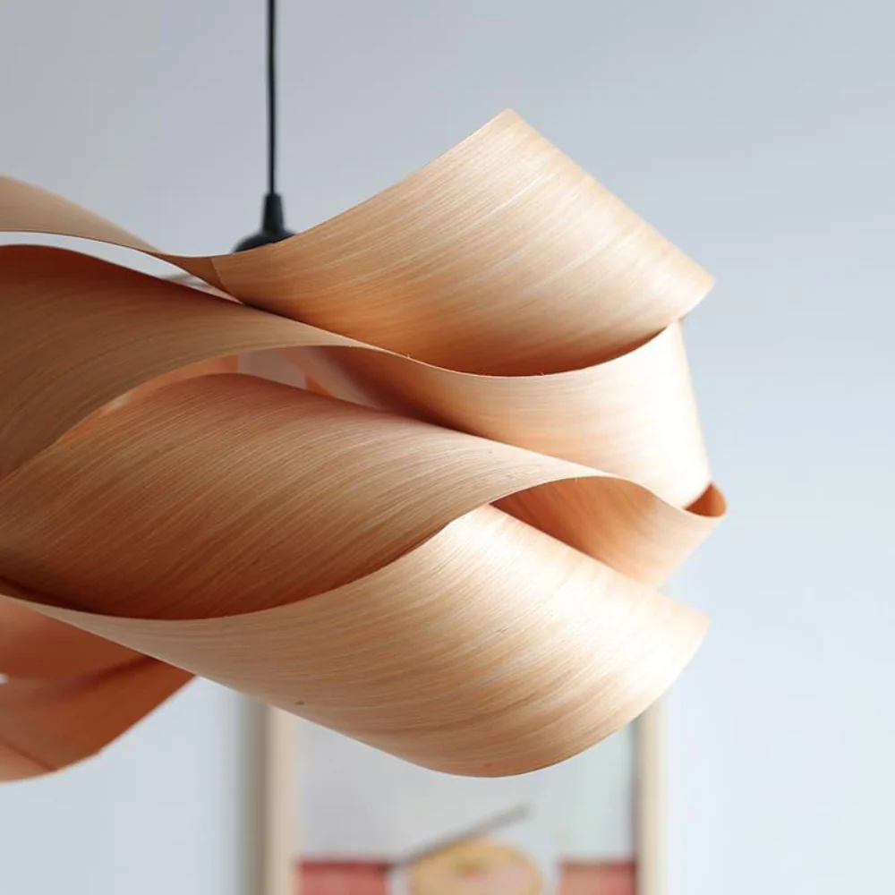 Wood Ribbon Pendant Light with Spiral Shade - Mid Century Modern - Image 26