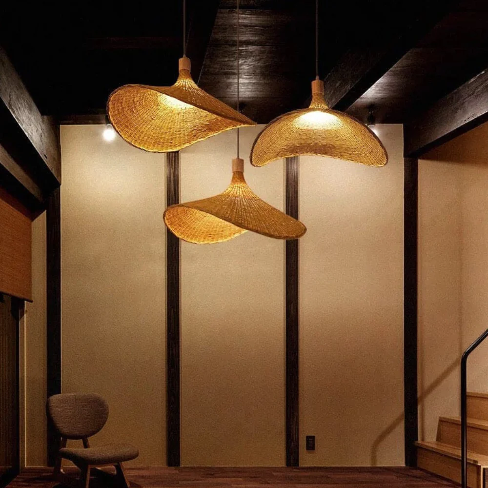 Woven Bamboo Sun Hat Pendant Light - Coastal Boho Decor - Image 9